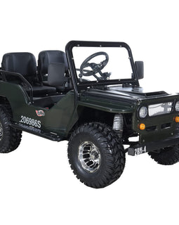 Free shipping! X-PRO 125cc Jeep Go Kart with 3-Speed Semi-Automatic Transmission w/Reverse, LED Headlights, With Windshield and Spare Tire, Big 18in Aluminium Rim Wheels!