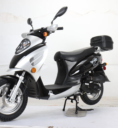 Free Shipping! X-PRO Oahu 50cc Moped Scooter with 10in Aluminum Wheels, Rear Trunk! Electric/Kick Start! Large Headlight!