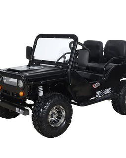Free shipping! X-PRO 125cc Jeep Go Kart with 3-Speed Semi-Automatic Transmission w/Reverse, LED Headlights, With Windshield and Spare Tire, Big 18" Aluminium Rim Wheels!
