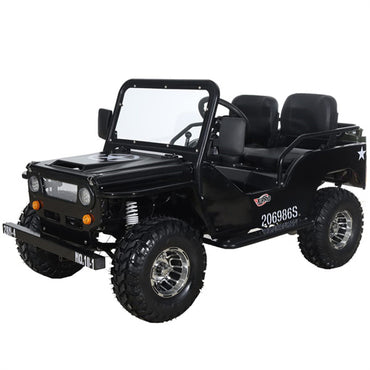 Free shipping! X-PRO 125cc Jeep Go Kart with 3-Speed Semi-Automatic Transmission w/Reverse, LED Headlights, With Windshield and Spare Tire, Big 18" Aluminium Rim Wheels!
